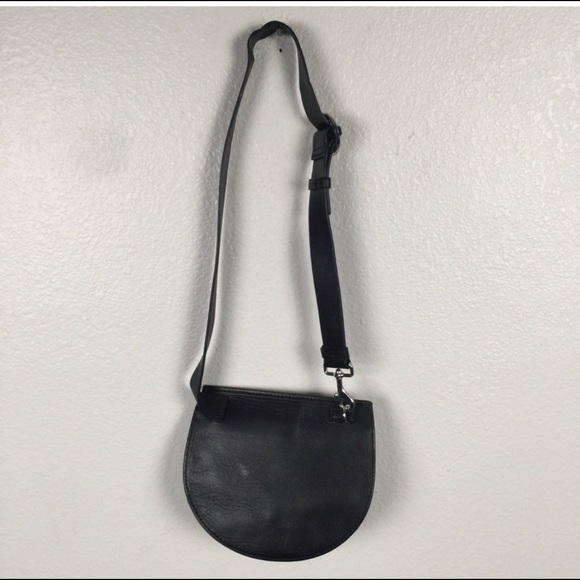 Theory black leather and denim hip pouch with silver hardware & adjustable strap - Picture 5 of 16